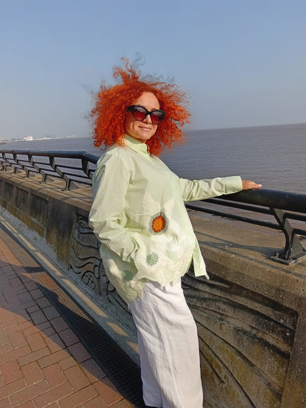 Handmade Crochet Flower Stripe Shirt