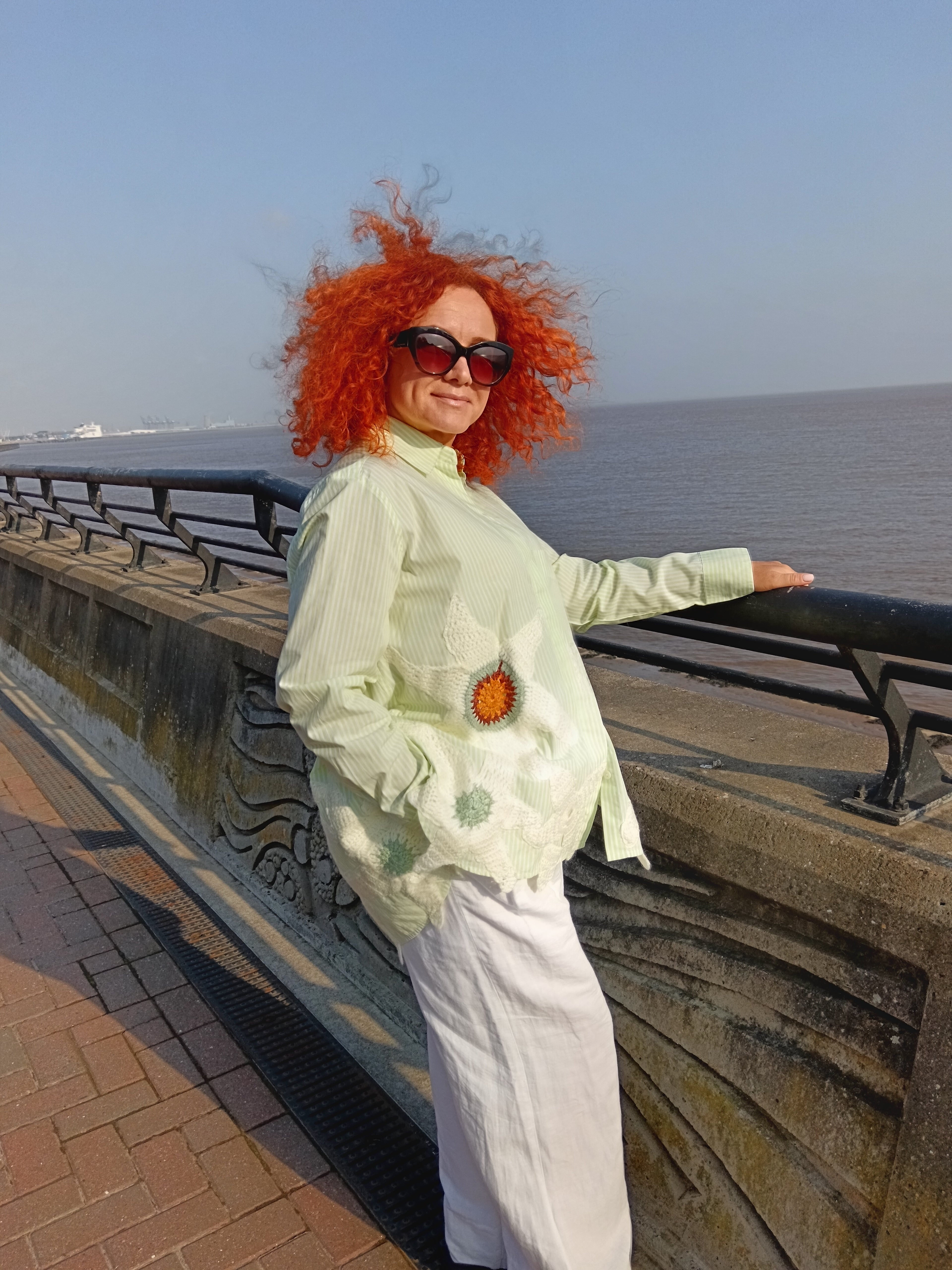 Handmade Crochet Flower Stripe Shirt