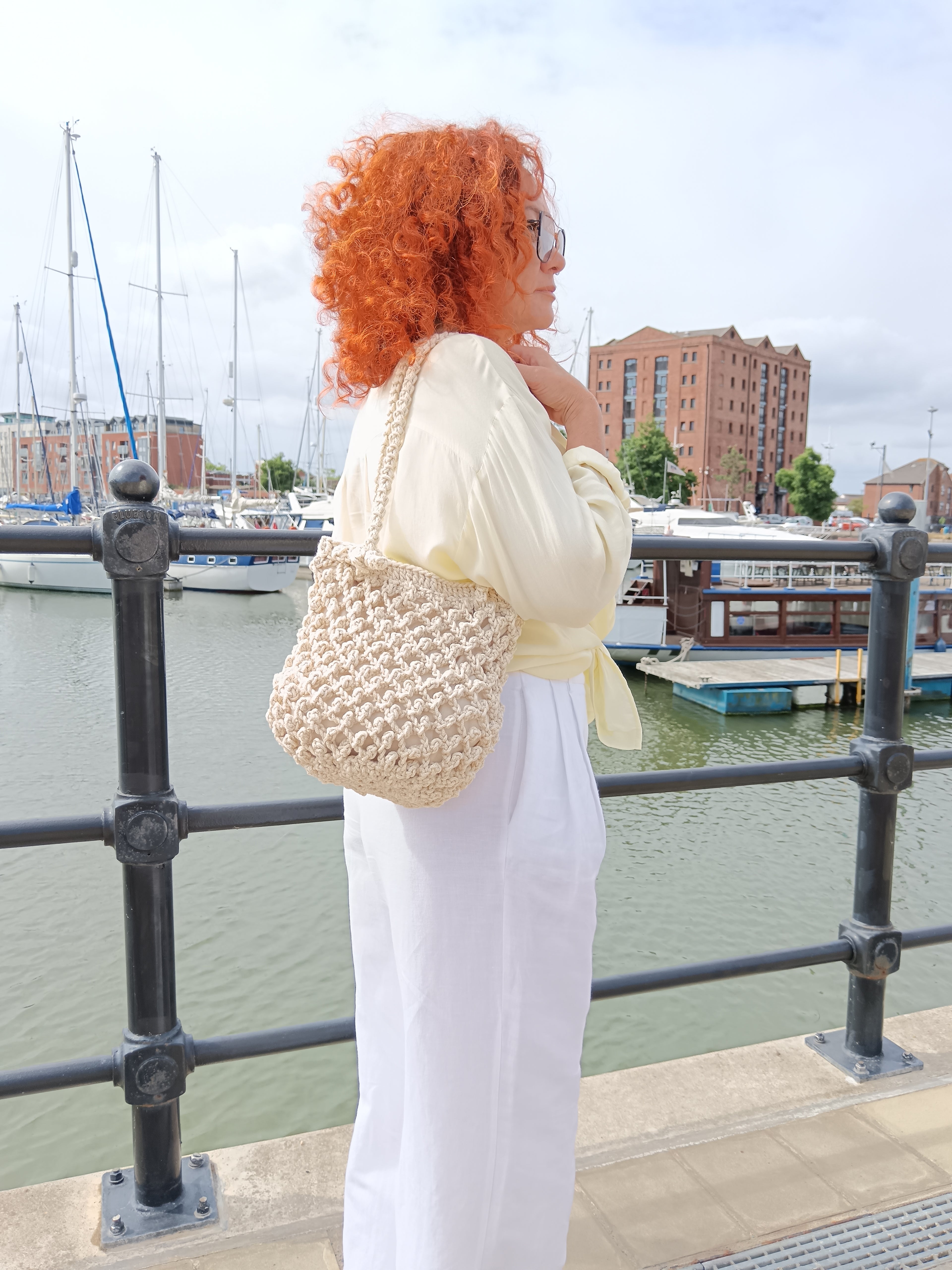 Handmade Crochet Net Bag – Boho Shoulder Tote, Eco-Friendly Summer Beach Purse