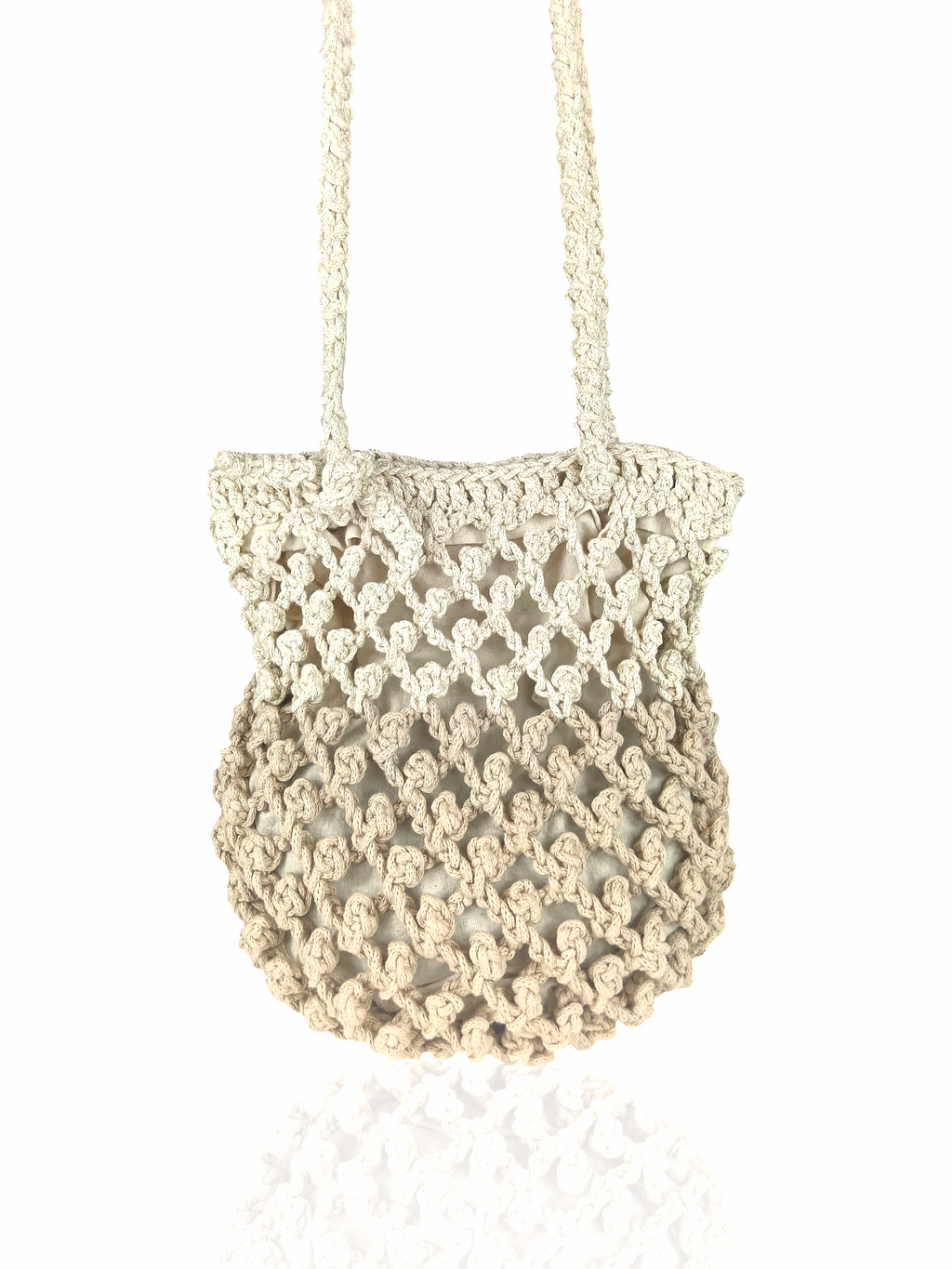 Handmade Mesh Crochet Tote – Cream Yarn with Dual Handles